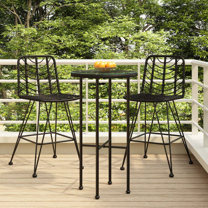 vidaXL Bar Stool | Set of 2 | Black | PE Rattan and Steel | Regular | Footrest