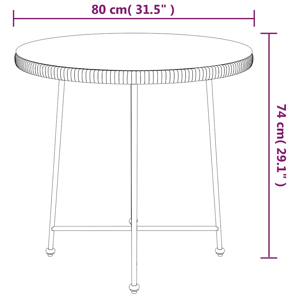 vidaXL Dining Table Ø80 cm Tempered Glass and Steel