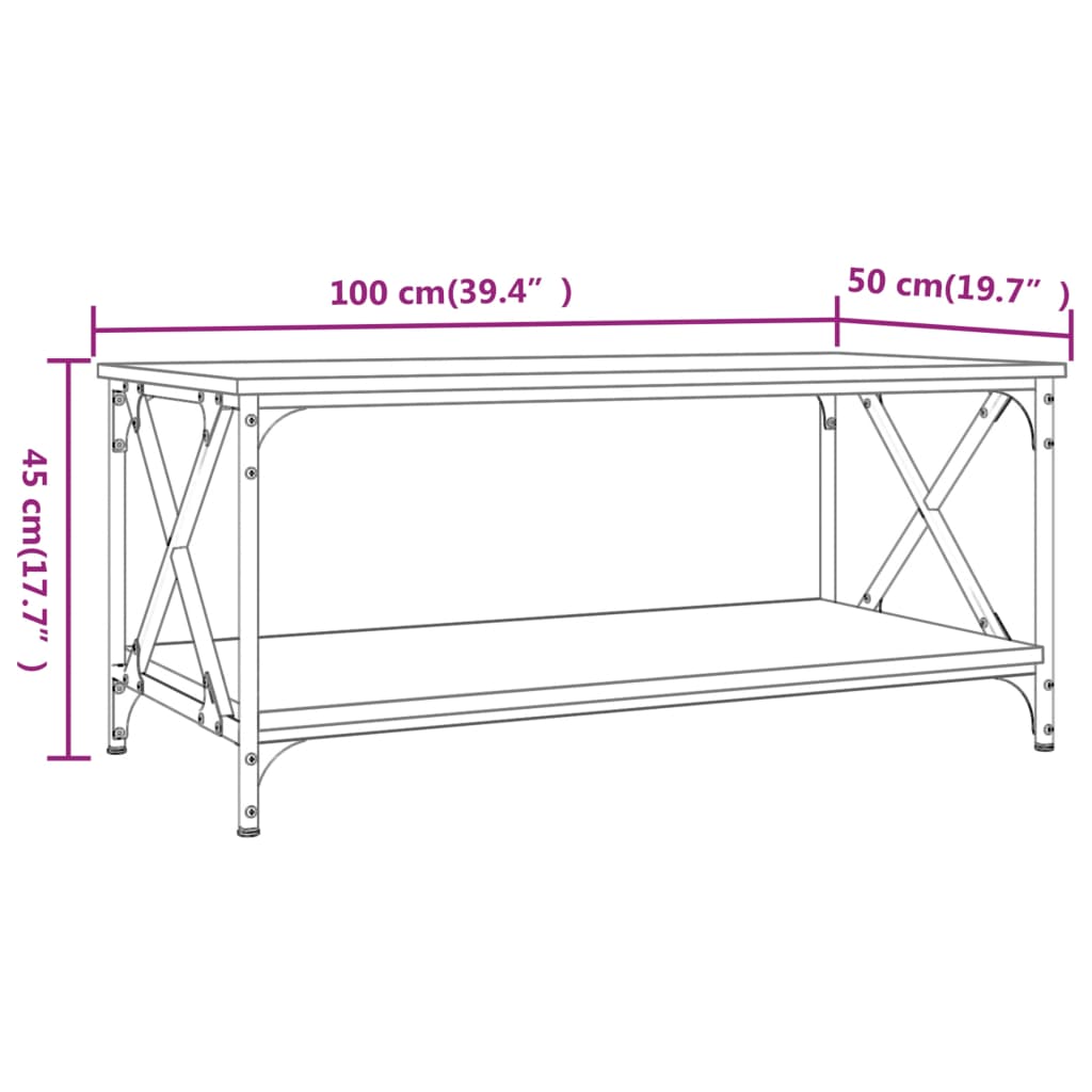 vidaXL Coffee Table Brown Oak 100x50x45 cm Engineered Wood and Iron