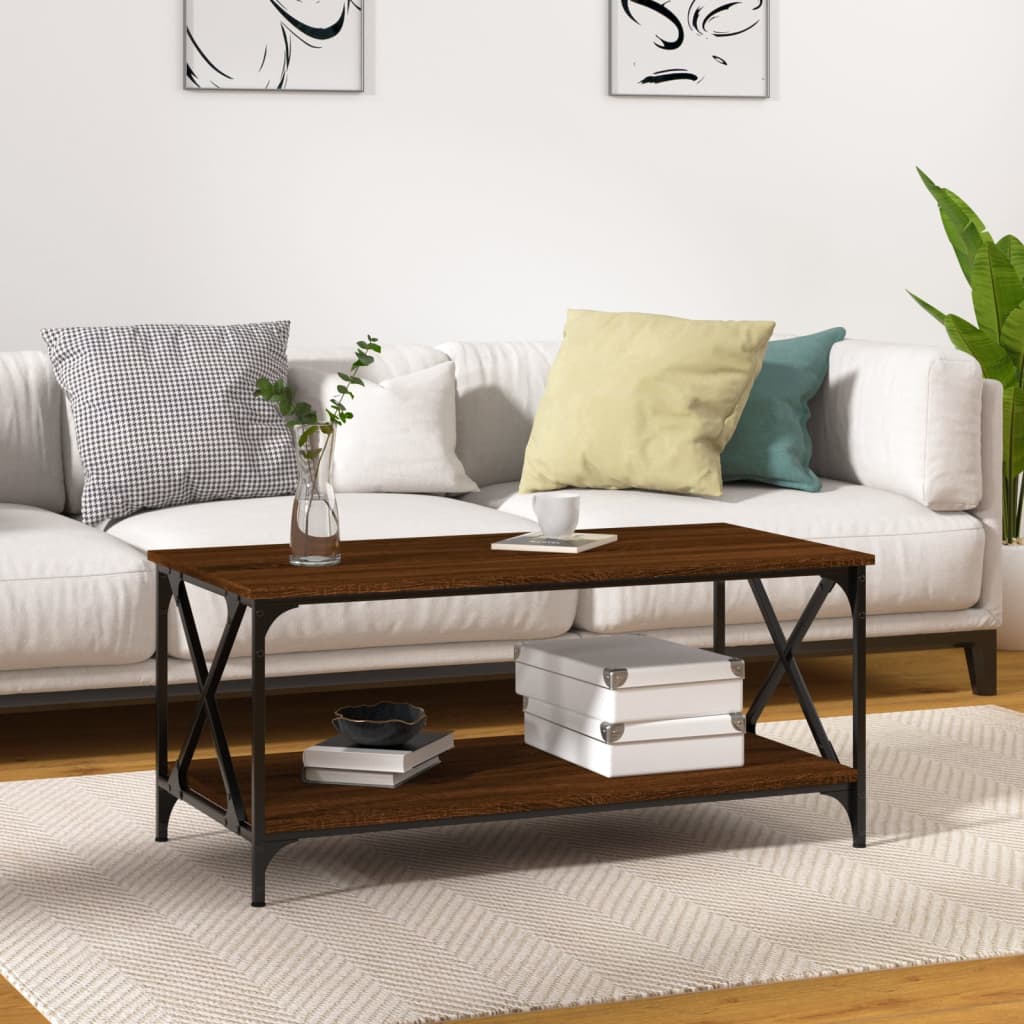 vidaXL Coffee Table Brown Oak 100x50x45 cm Engineered Wood and Iron