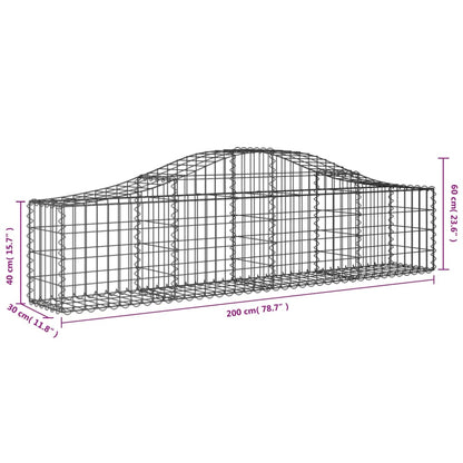 vidaXL Arched Gabion Baskets 8 pcs 200x30x40/60 cm Galvanised Iron