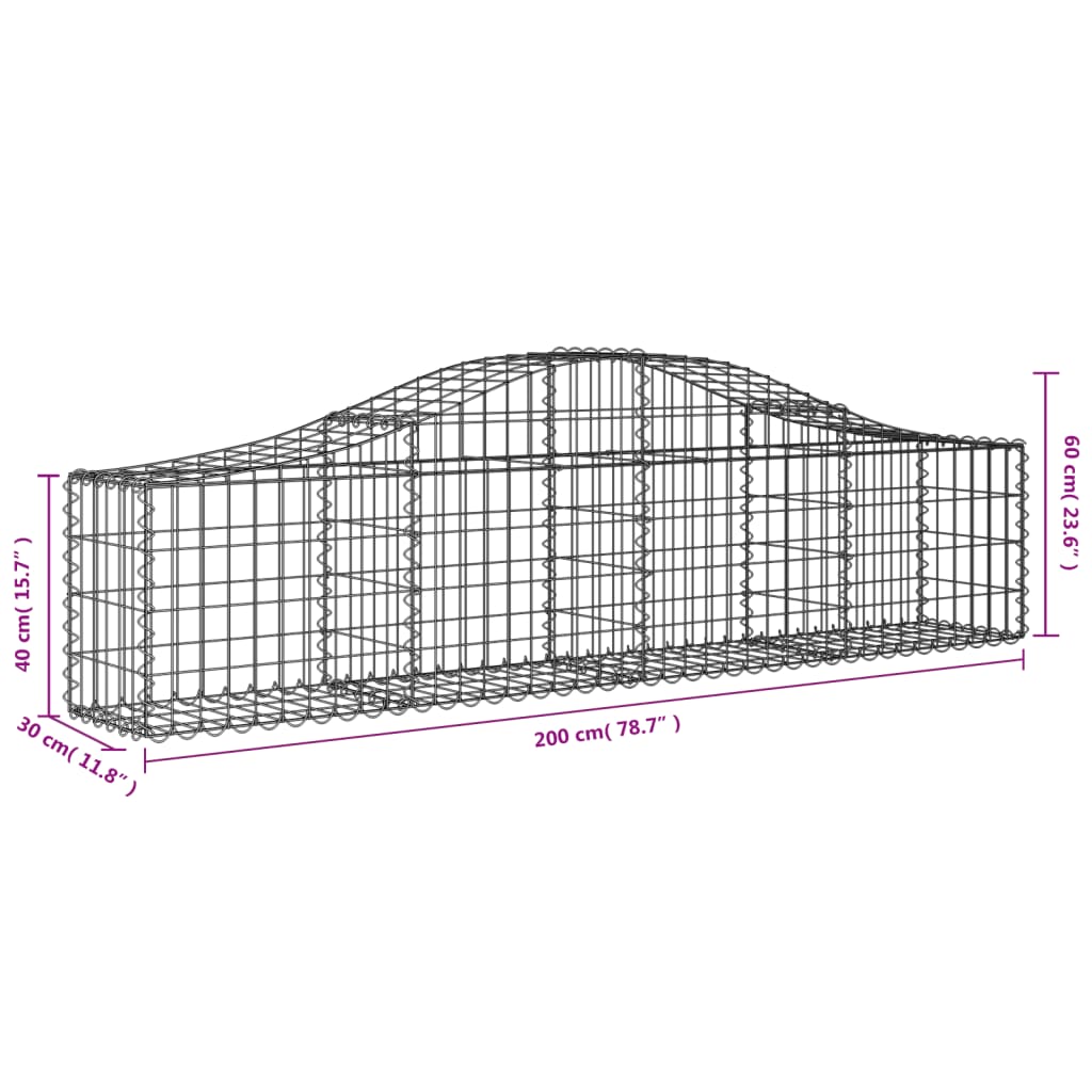 vidaXL Arched Gabion Baskets 14 pcs 200x30x40/60 cm Galvanised Iron