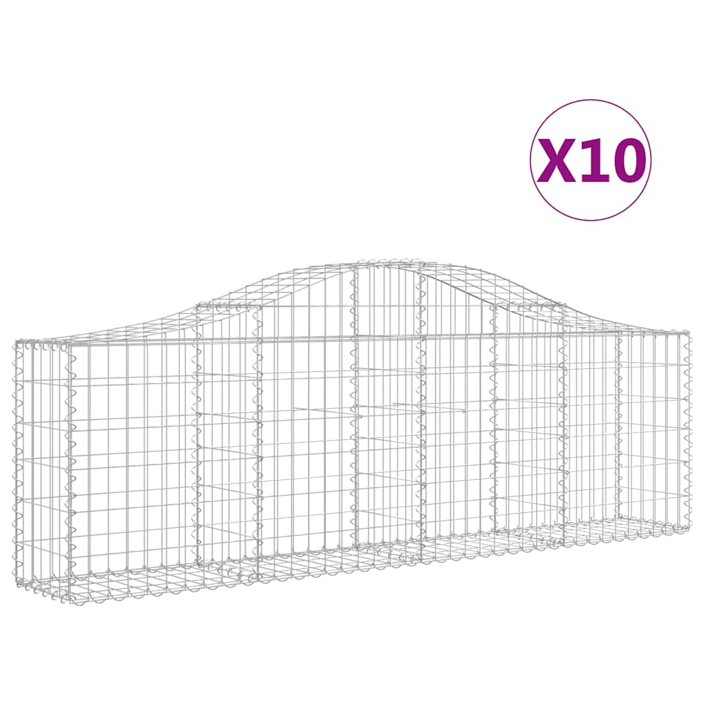 vidaXL Arched Gabion Baskets 10 pcs 200x30x60/80 cm Galvanised Iron