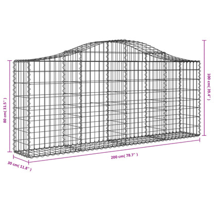 vidaXL Arched Gabion Baskets 2 pcs 200x30x80/100 cm Galvanised Iron