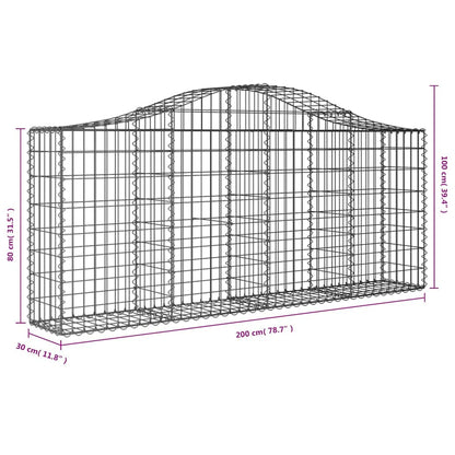 vidaXL Arched Gabion Baskets 8 pcs 200x30x80/100 cm Galvanised Iron