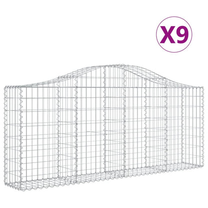vidaXL Arched Gabion Baskets 9 pcs 200x30x80/100 cm Galvanised Iron
