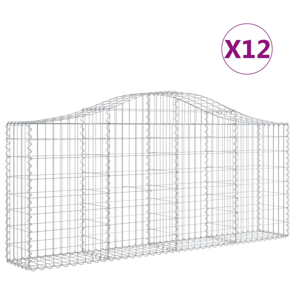 vidaXL Arched Gabion Baskets 12 pcs 200x30x80/100 cm Galvanised Iron