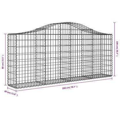 vidaXL Arched Gabion Baskets 12 pcs 200x30x80/100 cm Galvanised Iron