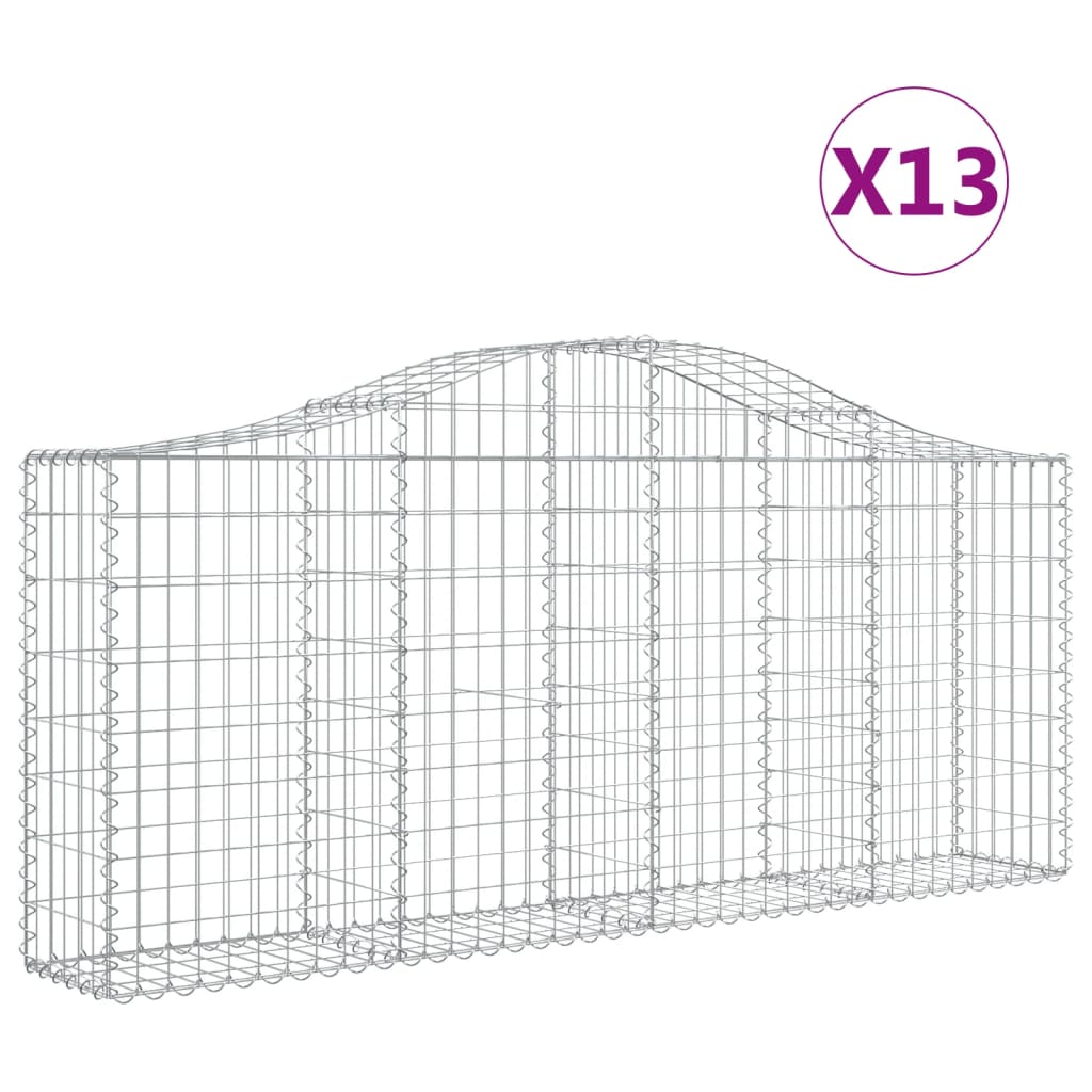 vidaXL Arched Gabion Baskets 13 pcs 200x30x80/100 cm Galvanised Iron