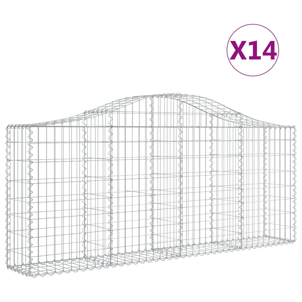 vidaXL Arched Gabion Baskets 14 pcs 200x30x80/100 cm Galvanised Iron