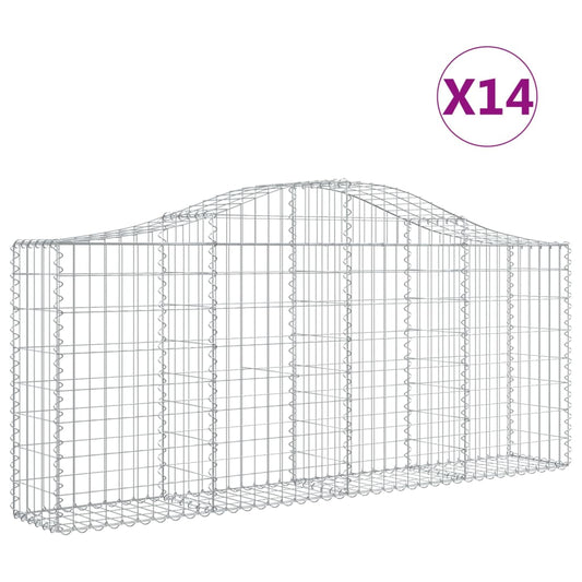 vidaXL Arched Gabion Baskets 14 pcs 200x30x80/100 cm Galvanised Iron