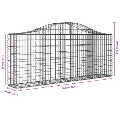 vidaXL Arched Gabion Baskets 15 pcs 200x30x80/100 cm Galvanised Iron