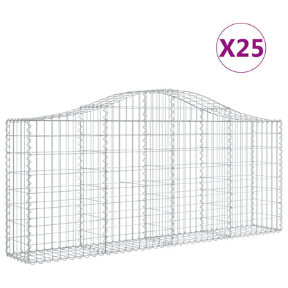 vidaXL Arched Gabion Baskets 25 pcs 200x30x80/100 cm Galvanised Iron