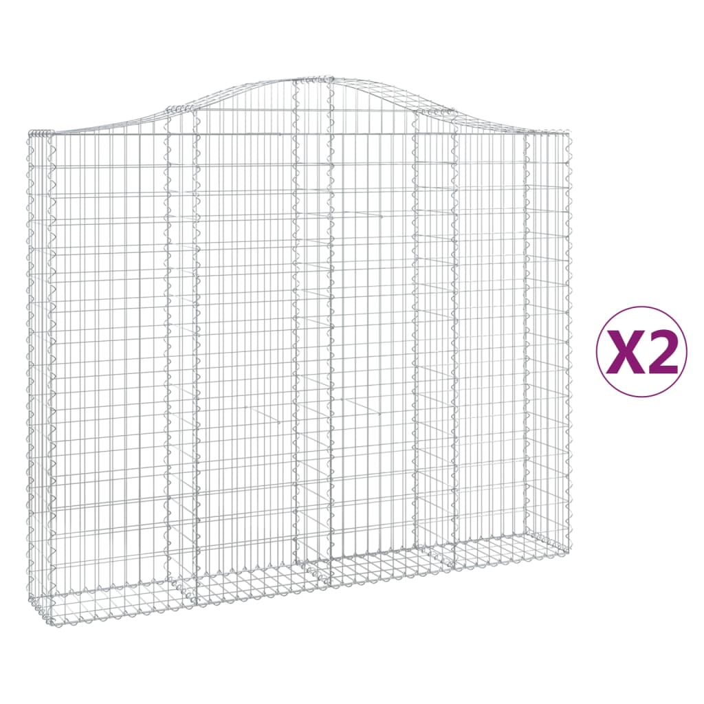 vidaXL Arched Gabion Baskets 2 pcs 200x30x160/180 cm Galvanised Iron