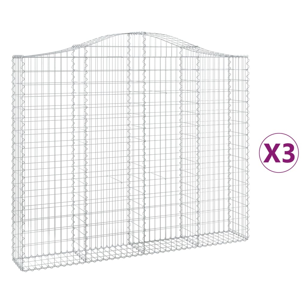 vidaXL Arched Gabion Baskets 3 pcs 200x30x160/180 cm Galvanised Iron