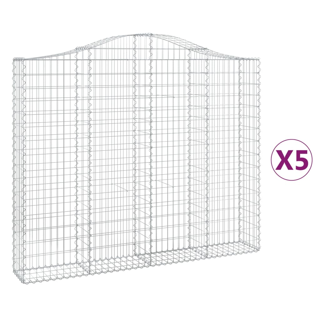 vidaXL Arched Gabion Baskets 5 pcs 200x30x160/180 cm Galvanised Iron