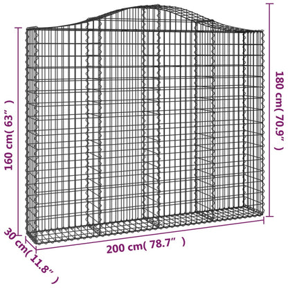 vidaXL Arched Gabion Baskets 6 pcs 200x30x160/180 cm Galvanised Iron