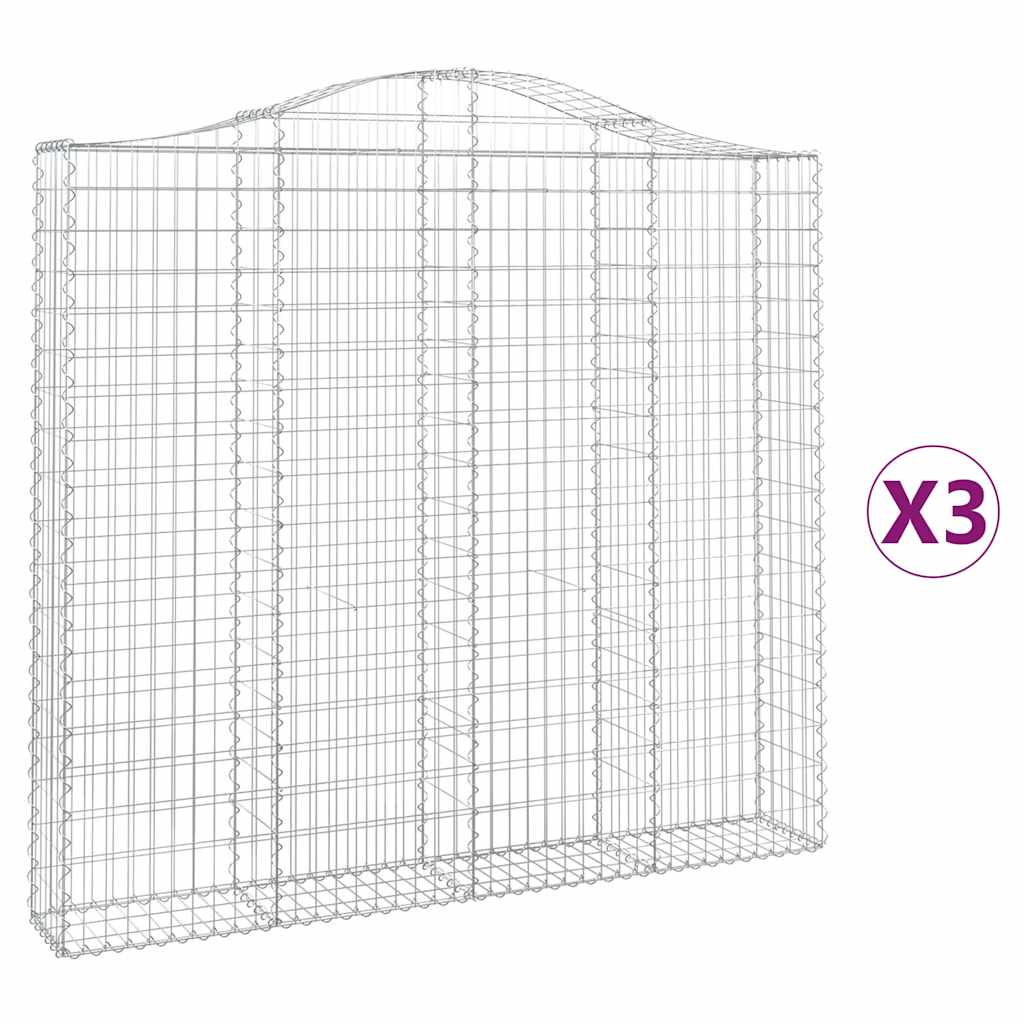 vidaXL Arched Gabion Baskets 3 pcs 200x30x180/200 cm Galvanised Iron