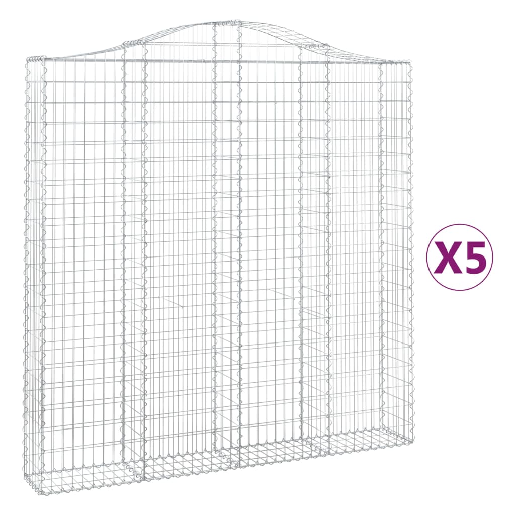 vidaXL Arched Gabion Baskets 5 pcs 200x30x200/220 cm Galvanised Iron