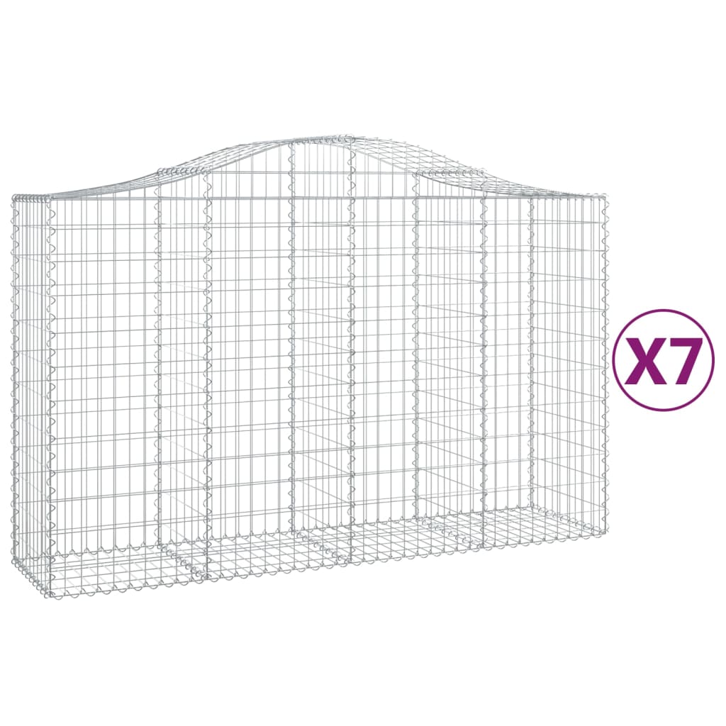 vidaXL Arched Gabion Baskets 7 pcs 200x50x120/140 cm Galvanised Iron