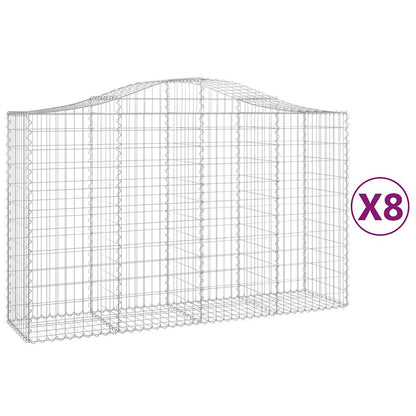 vidaXL Arched Gabion Baskets 8 pcs 200x50x120/140 cm Galvanised Iron