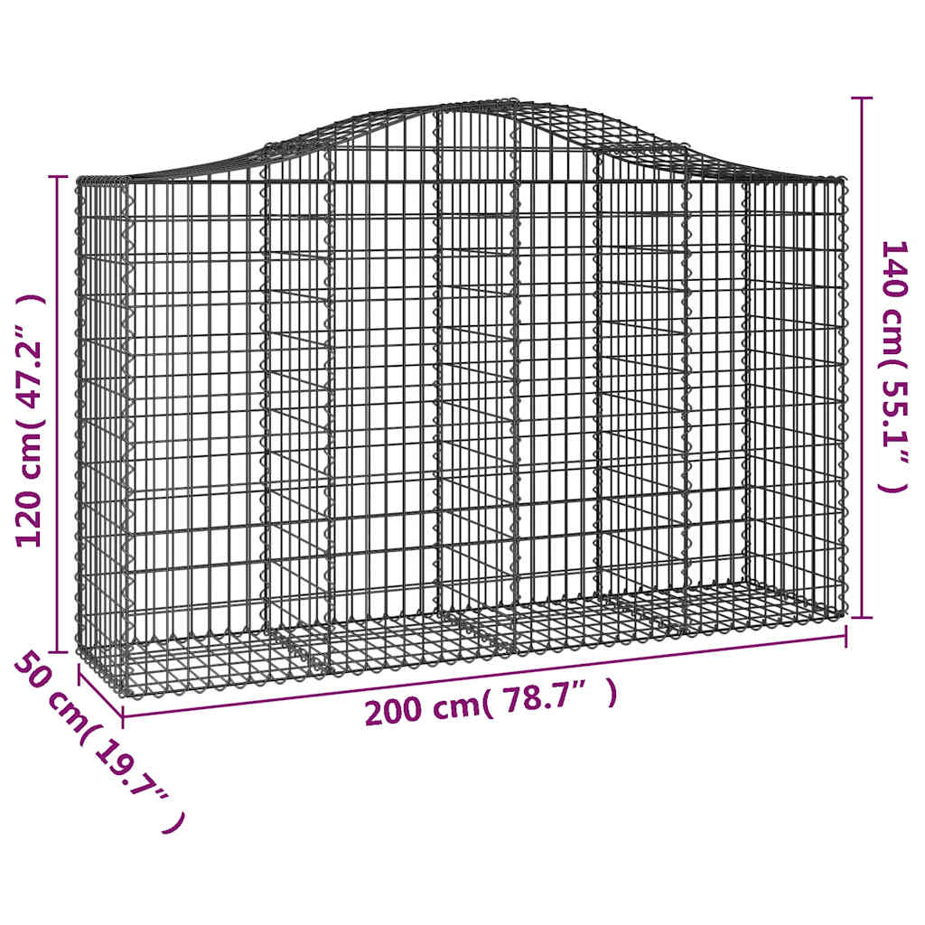 vidaXL Arched Gabion Baskets 8 pcs 200x50x120/140 cm Galvanised Iron