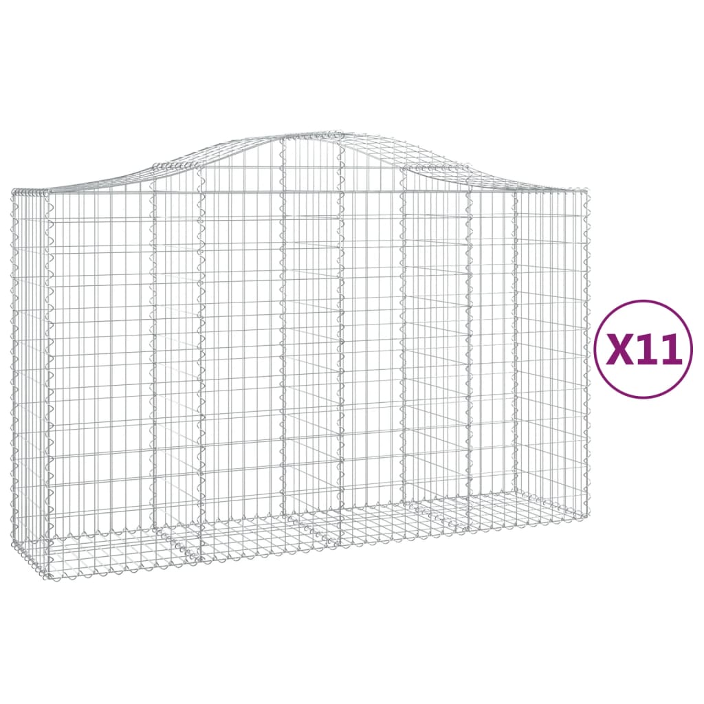 vidaXL Arched Gabion Baskets 11 pcs 200x50x120/140 cm Galvanised Iron
