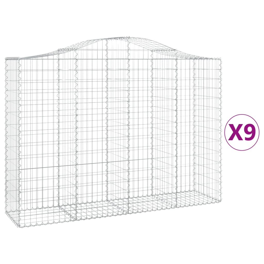 vidaXL Arched Gabion Baskets 9 pcs 200x50x140/160 cm Galvanised Iron