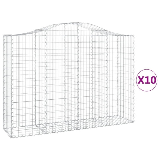 vidaXL Arched Gabion Baskets 10 pcs 200x50x140/160 cm Galvanised Iron