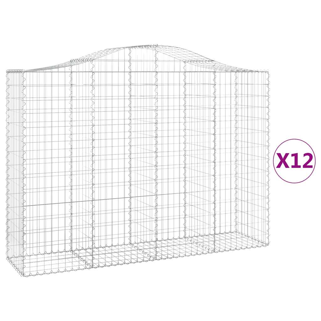 vidaXL Arched Gabion Baskets 12 pcs 200x50x140/160 cm Galvanised Iron