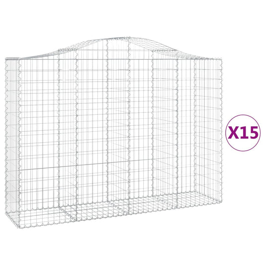 vidaXL Arched Gabion Baskets 15 pcs 200x50x140/160 cm Galvanised Iron