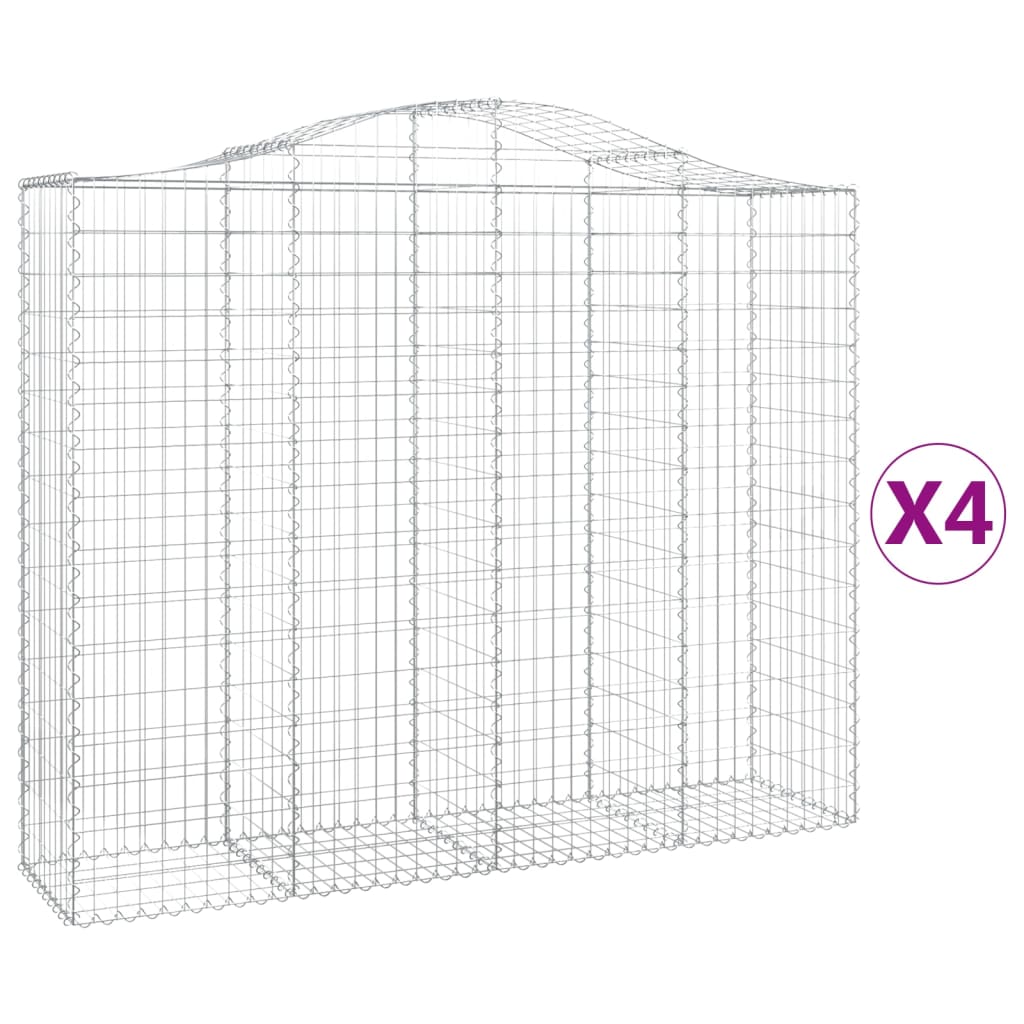 vidaXL Arched Gabion Baskets 4 pcs 200x50x160/180 cm Galvanised Iron