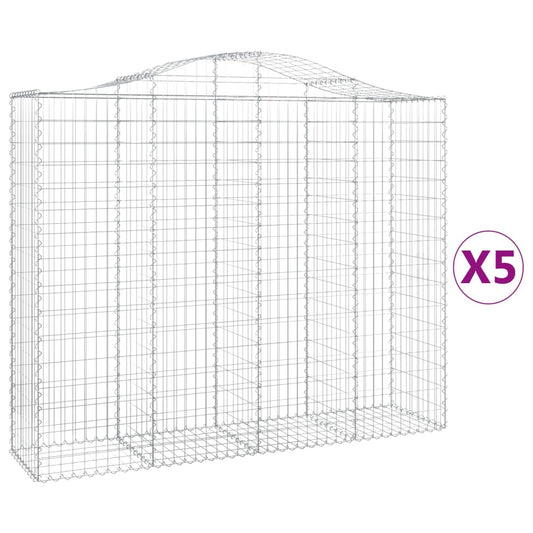 vidaXL Arched Gabion Baskets 5 pcs 200x50x160/180 cm Galvanised Iron