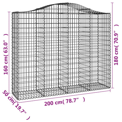 vidaXL Arched Gabion Baskets 7 pcs 200x50x160/180 cm Galvanised Iron