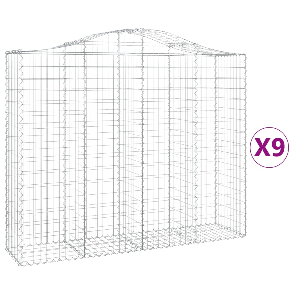 vidaXL Arched Gabion Baskets 9 pcs 200x50x160/180 cm Galvanised Iron