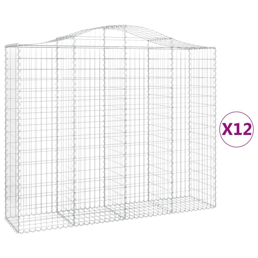 vidaXL Arched Gabion Baskets 12 pcs 200x50x160/180 cm Galvanised Iron