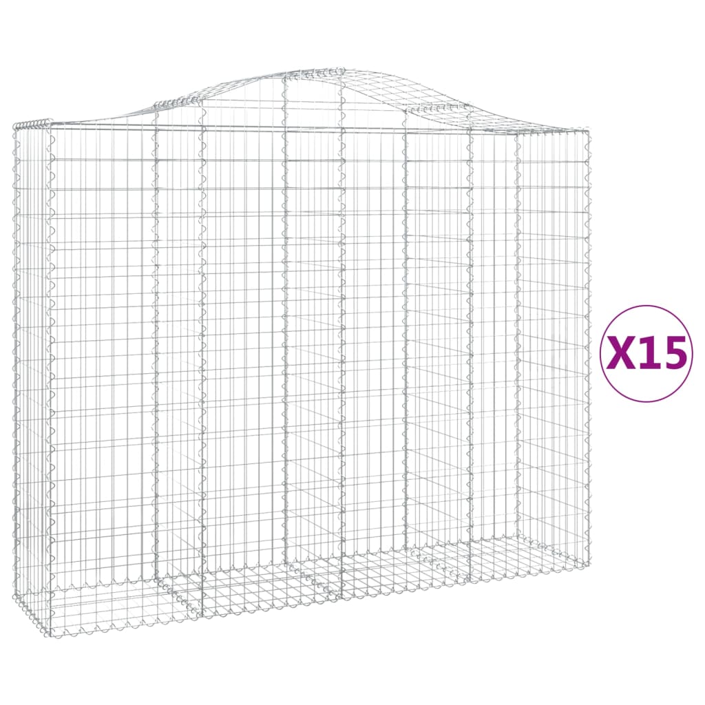 vidaXL Arched Gabion Baskets 15 pcs 200x50x160/180 cm Galvanised Iron
