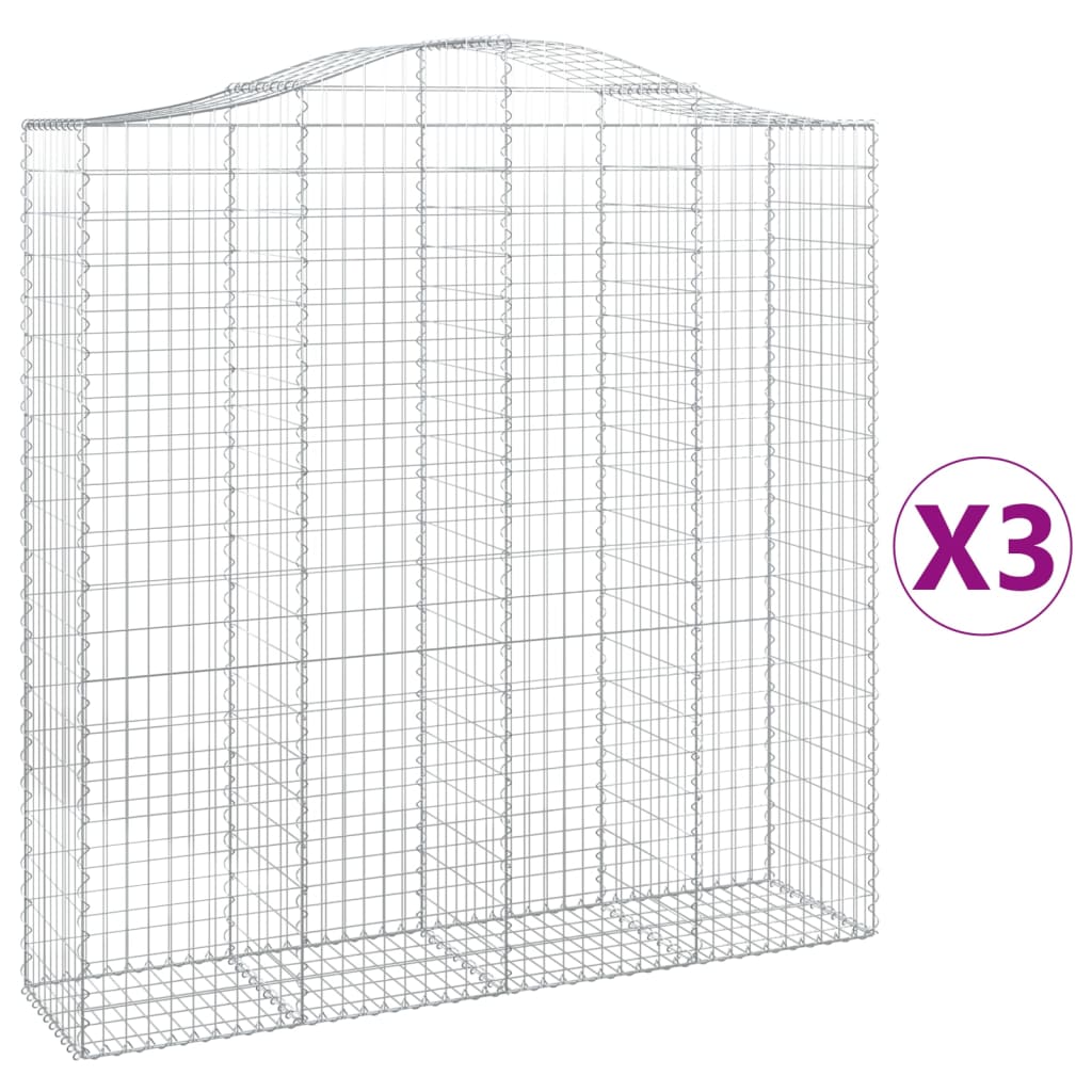 vidaXL Arched Gabion Baskets 3 pcs 200x50x200/220 cm Galvanised Iron