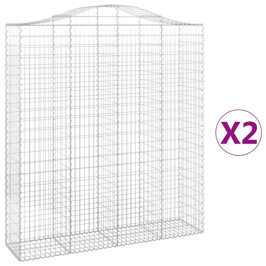 vidaXL Arched Gabion Baskets 2 pcs 200x50x220/240 cm Galvanised Iron