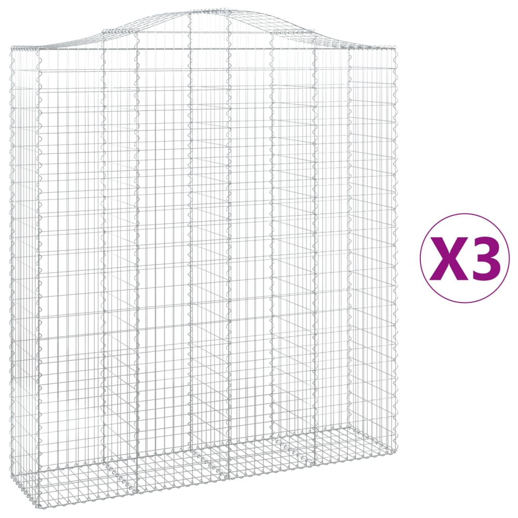 vidaXL Arched Gabion Baskets 3 pcs 200x50x220/240 cm Galvanised Iron
