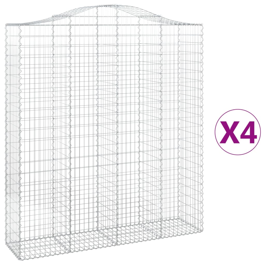 vidaXL Arched Gabion Baskets 4 pcs 200x50x220/240 cm Galvanised Iron