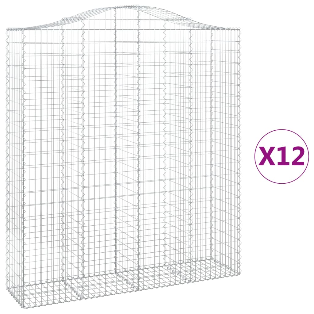 vidaXL Arched Gabion Baskets 12 pcs 200x50x220/240 cm Galvanised Iron