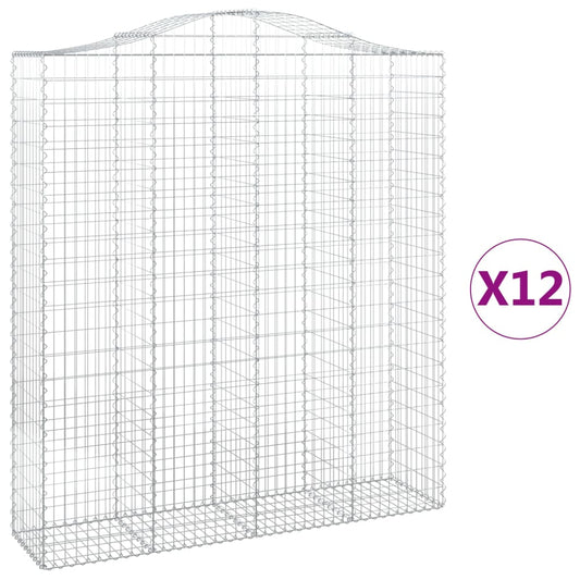 vidaXL Arched Gabion Baskets 12 pcs 200x50x220/240 cm Galvanised Iron
