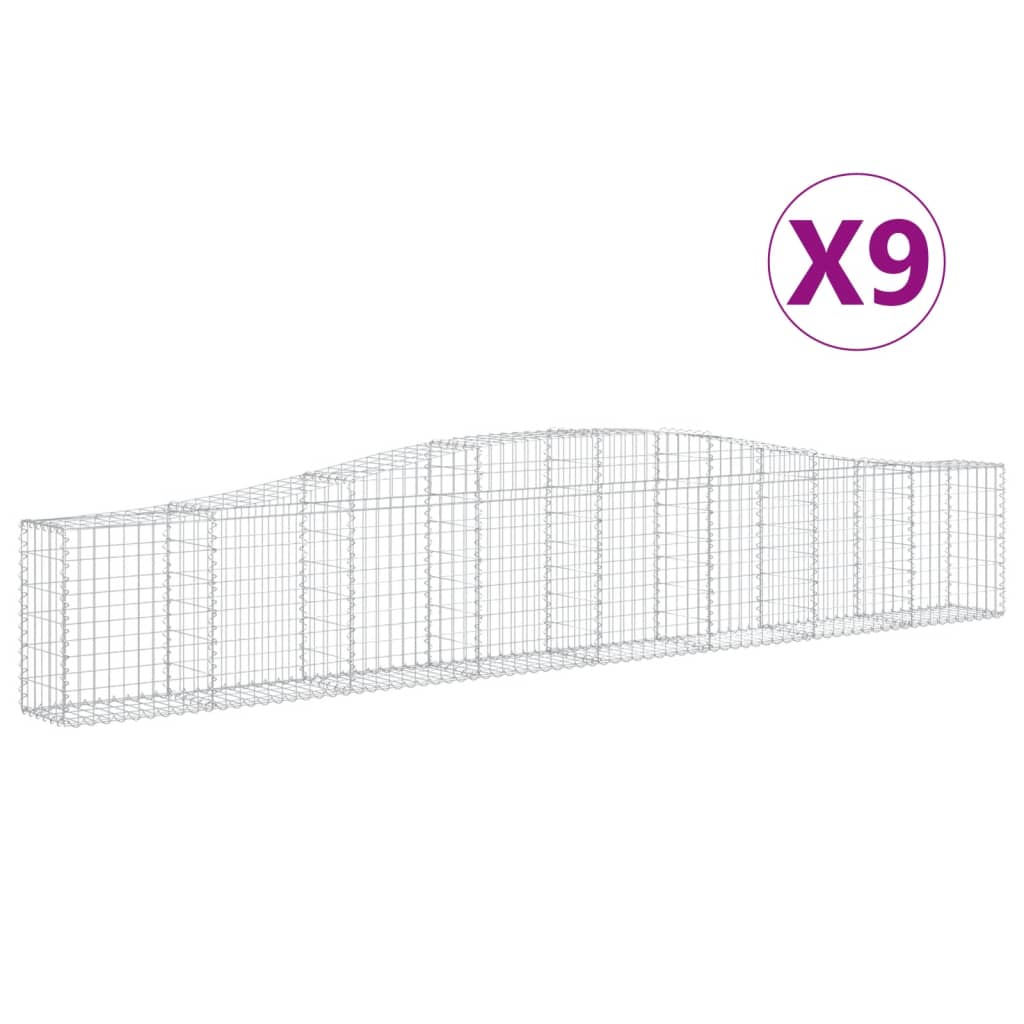 vidaXL Arched Gabion Baskets 9 pcs 400x30x60/80 cm Galvanised Iron