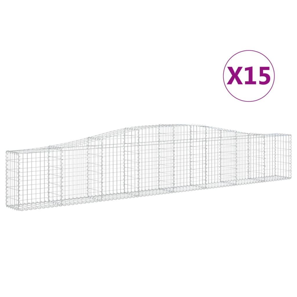 vidaXL Arched Gabion Baskets 15 pcs 400x30x60/80 cm Galvanised Iron