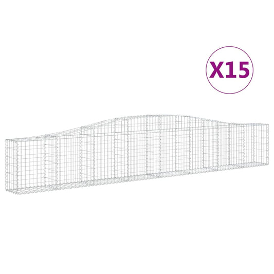 vidaXL Arched Gabion Baskets 15 pcs 400x30x60/80 cm Galvanised Iron