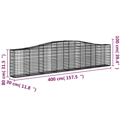 vidaXL Arched Gabion Baskets 6 pcs 400x30x80/100 cm Galvanised Iron