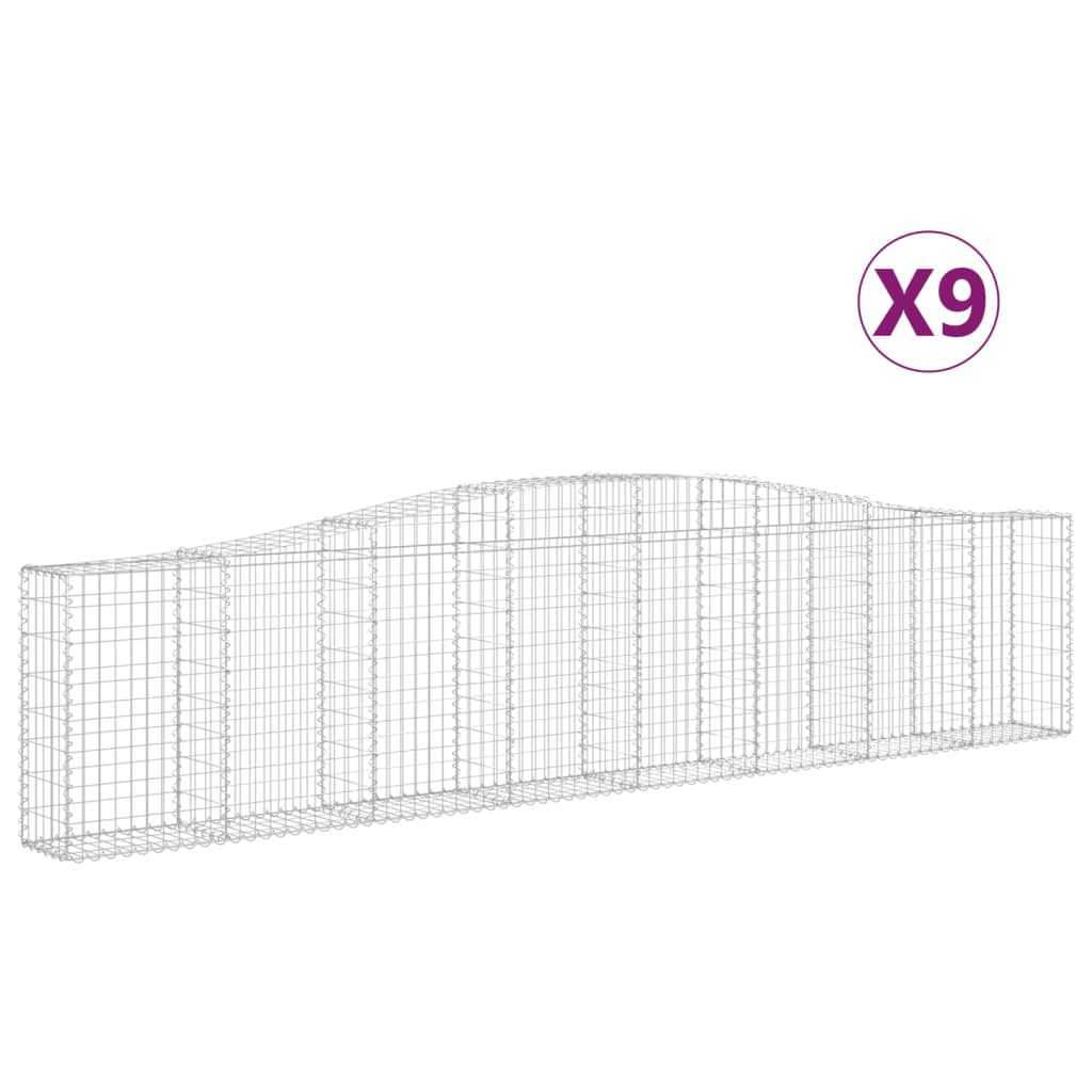 vidaXL Arched Gabion Baskets 9 pcs 400x30x80/100 cm Galvanised Iron