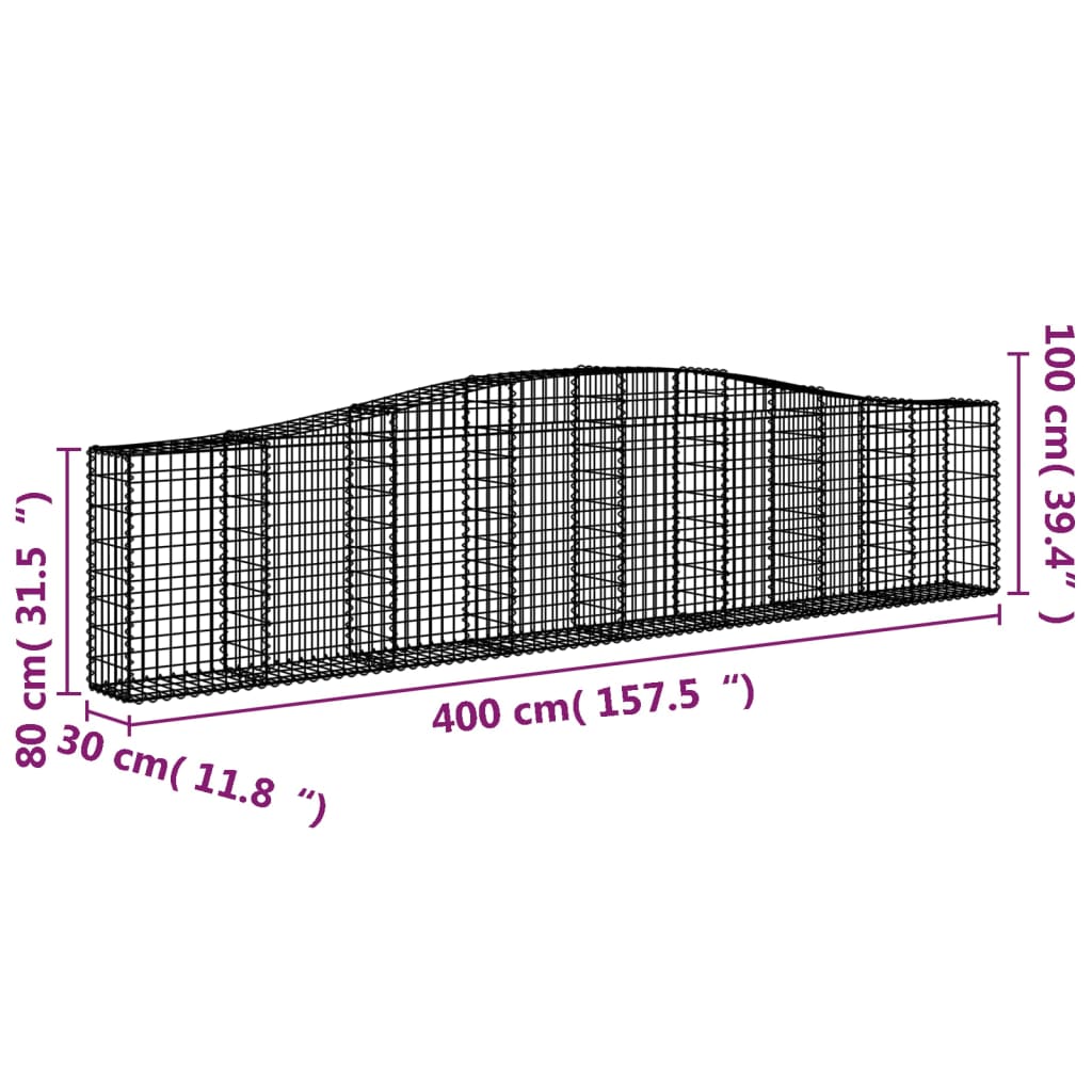 vidaXL Arched Gabion Baskets 9 pcs 400x30x80/100 cm Galvanised Iron