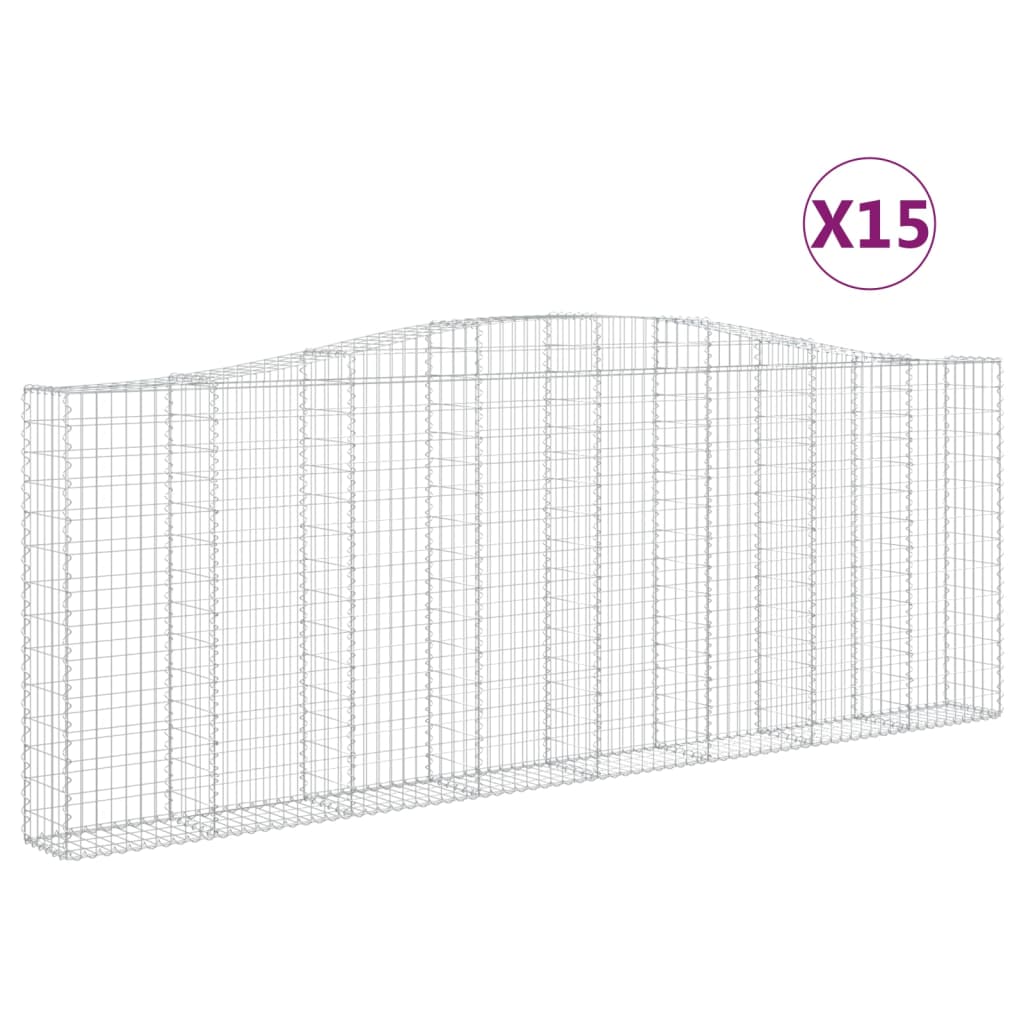 vidaXL Arched Gabion Baskets 15 pcs 400x30x140/160 cm Galvanised Iron